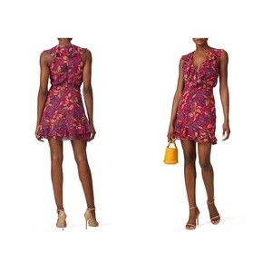 Saloni Silk Cece Dress in Dark Pink Floral w/ Small Flaw Size 0